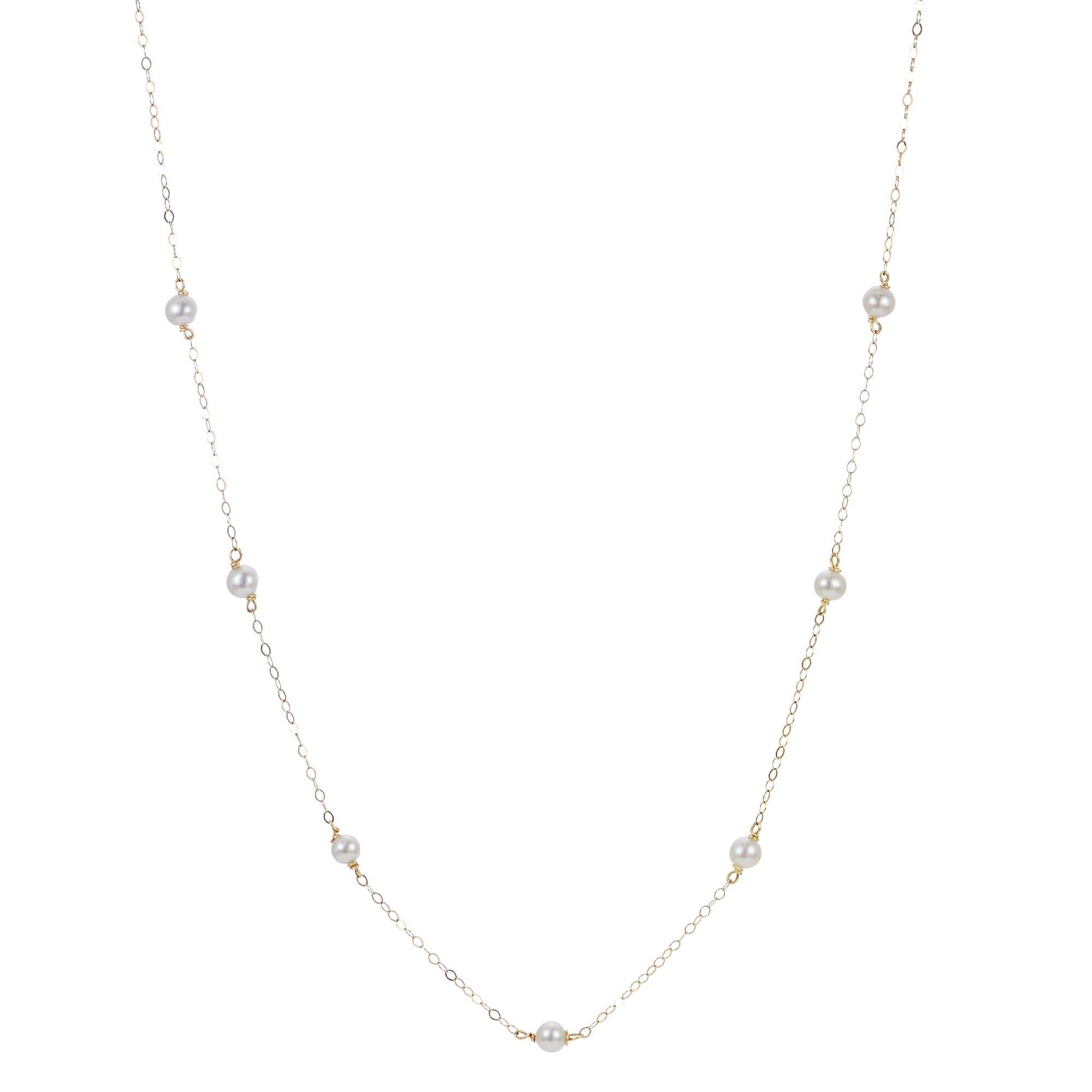 Child 4mm Freshwater Pearl Station 14K Yellow Gold Necklace