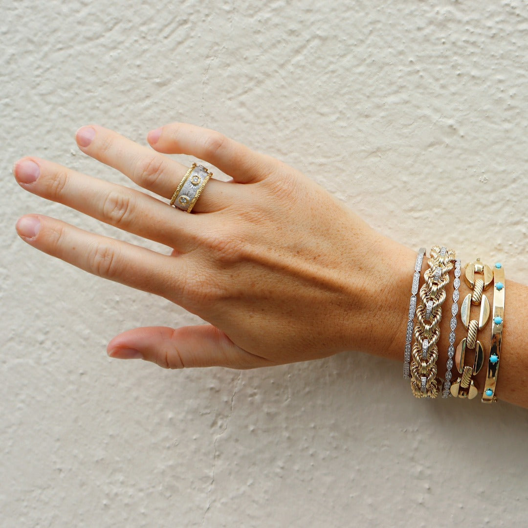 Star Set Turquoise 14K Yellow Gold Bangle