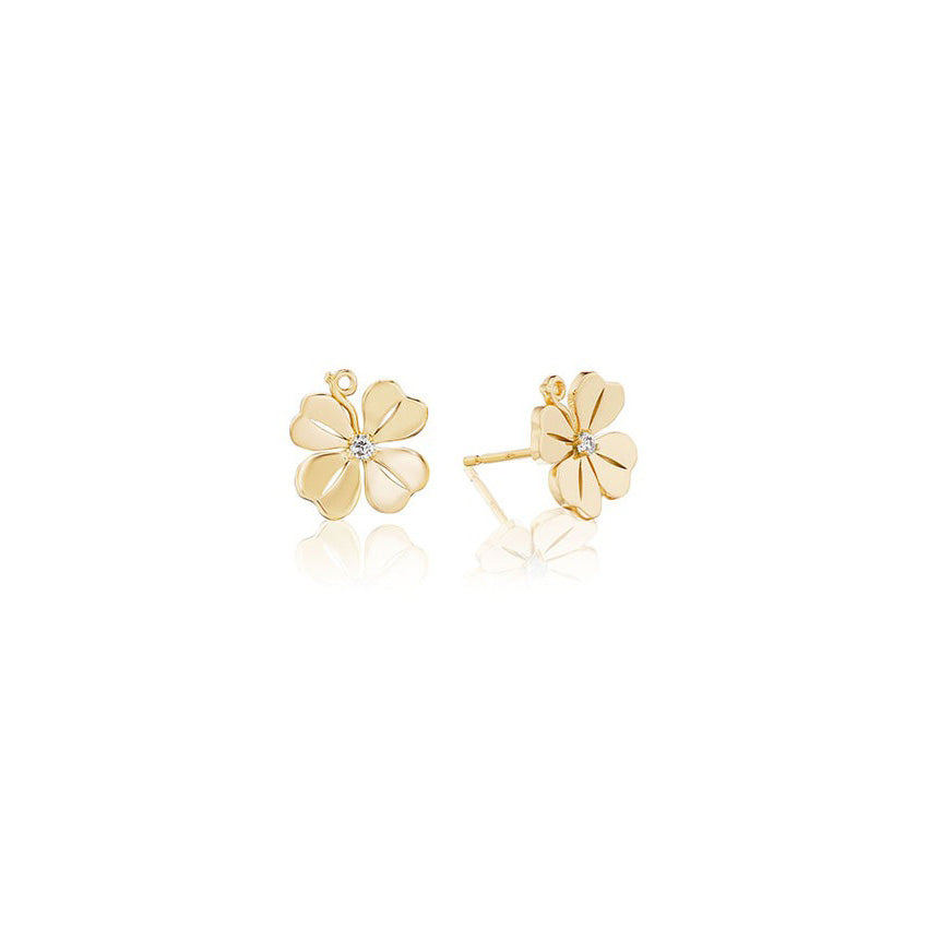 18K Yellow Gold Diamond Small Four Leaf Clover Earrings