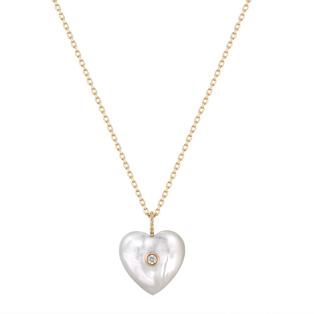 Mother of Pearl & Diamond Heart 14K Yellow Gold Necklace