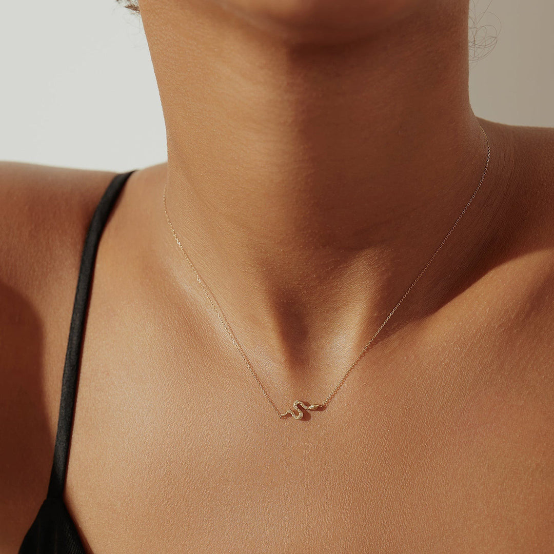 Diamond Snake 14K Yellow Gold Necklace