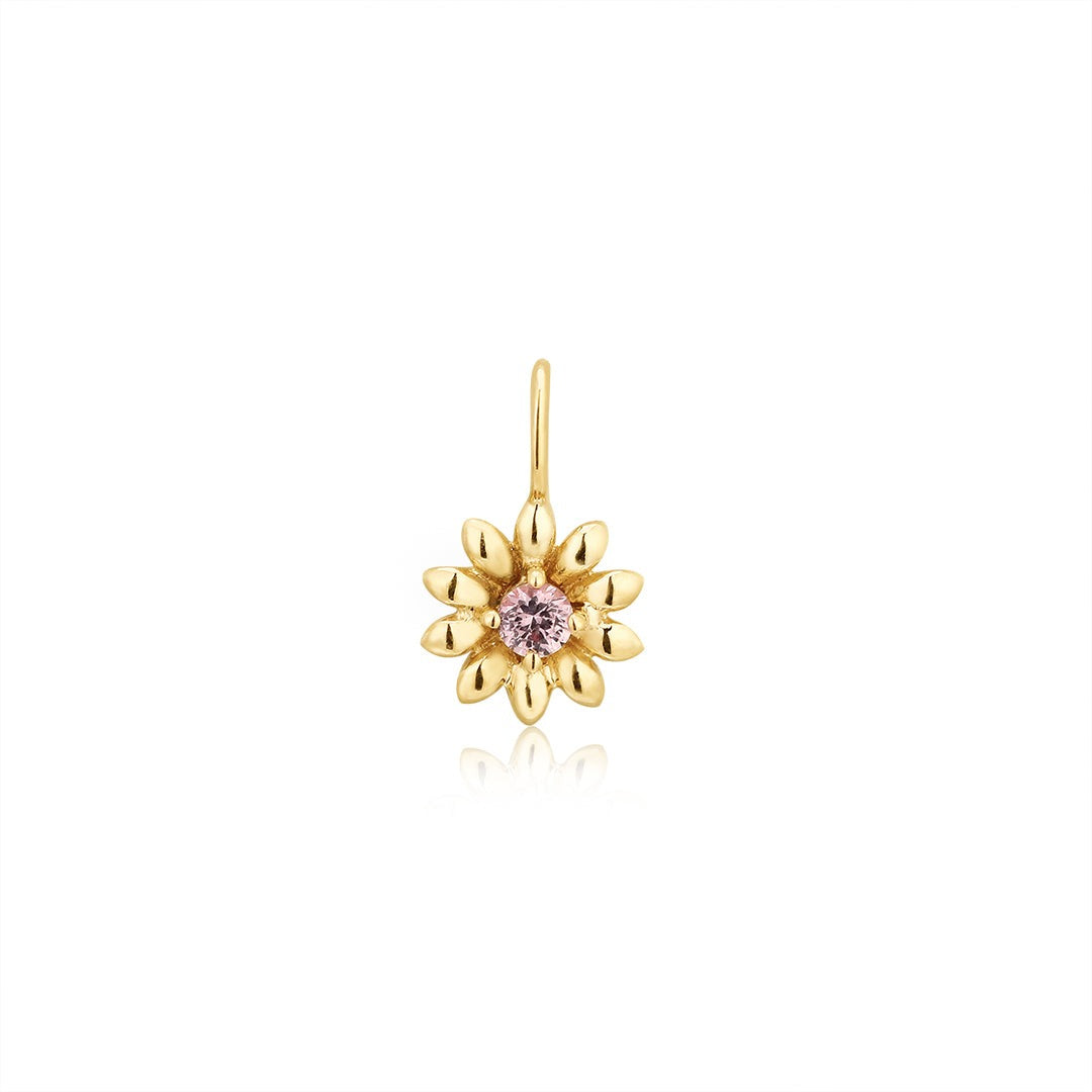 Pink Sapphire 14K Yellow Gold Flower Charm