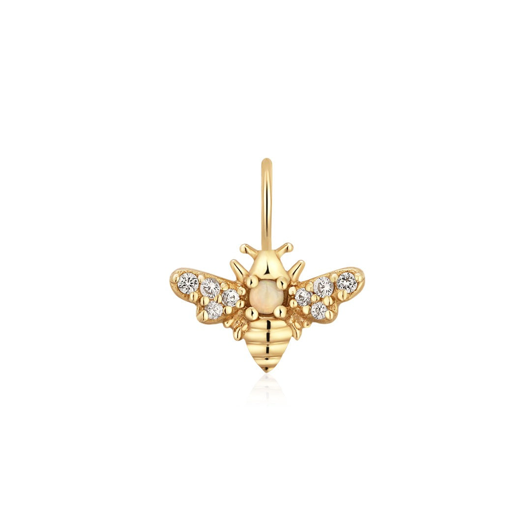 Opal & White Sapphire 14K Yellow Gold Bee Charm
