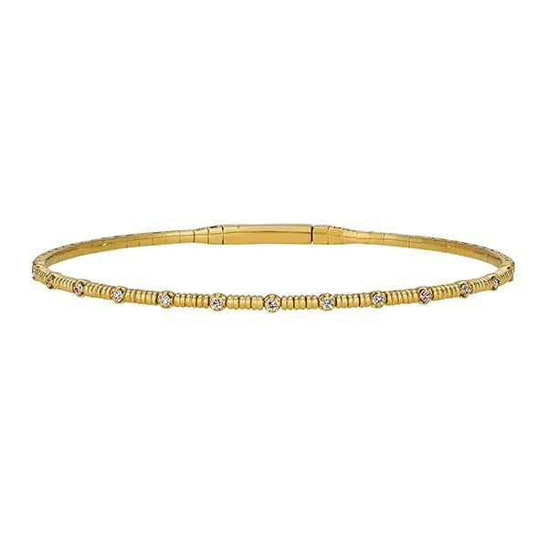 Diamond Station 14K Yellow Gold Ribbed Flexible Bangle