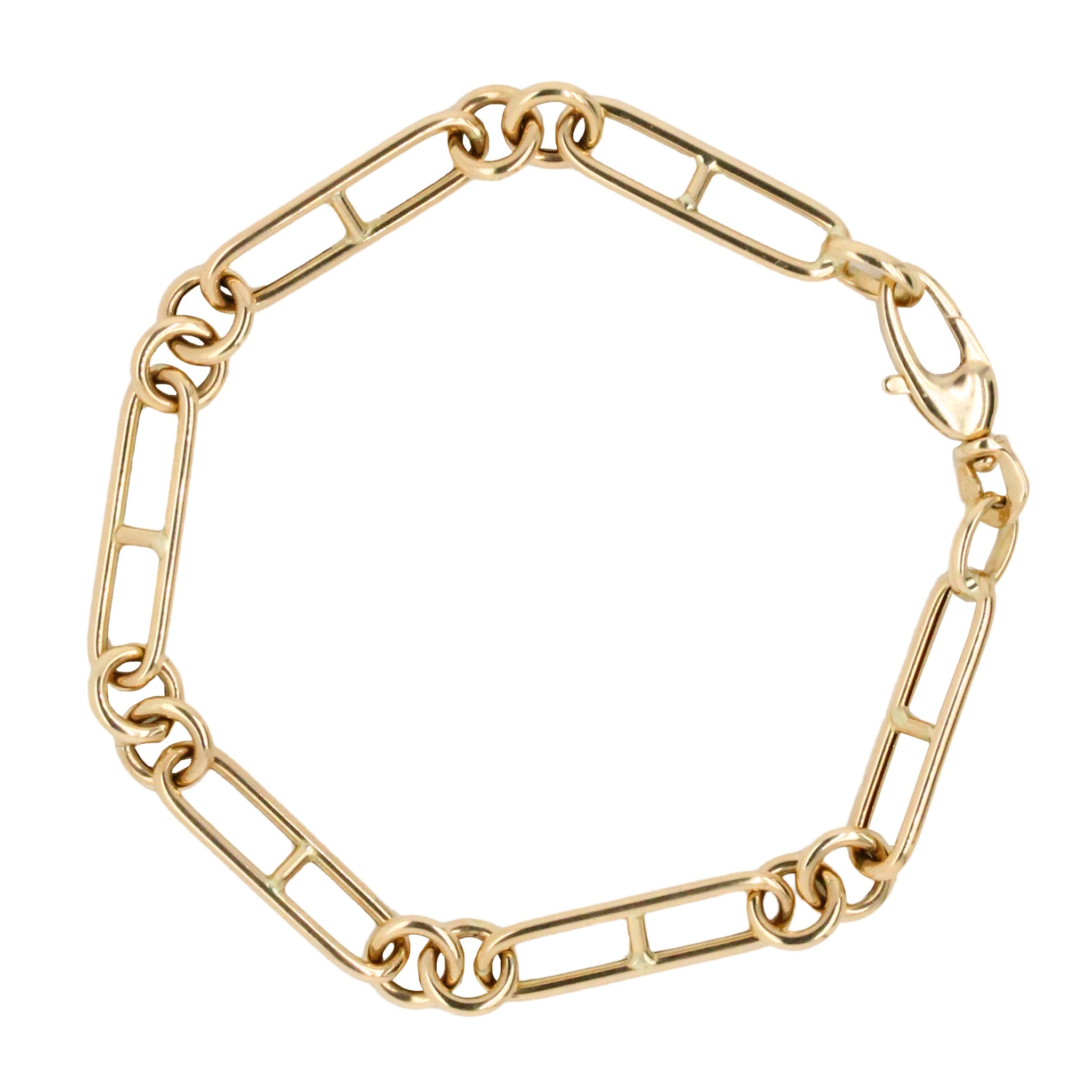 14K Yellow Gold Paper Clip Mixed Link Bracelet