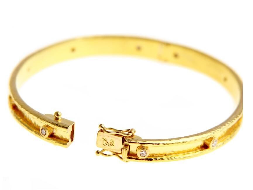 Elizabeth Locke Very Narrow Flat Thin Bangle with Diamonds