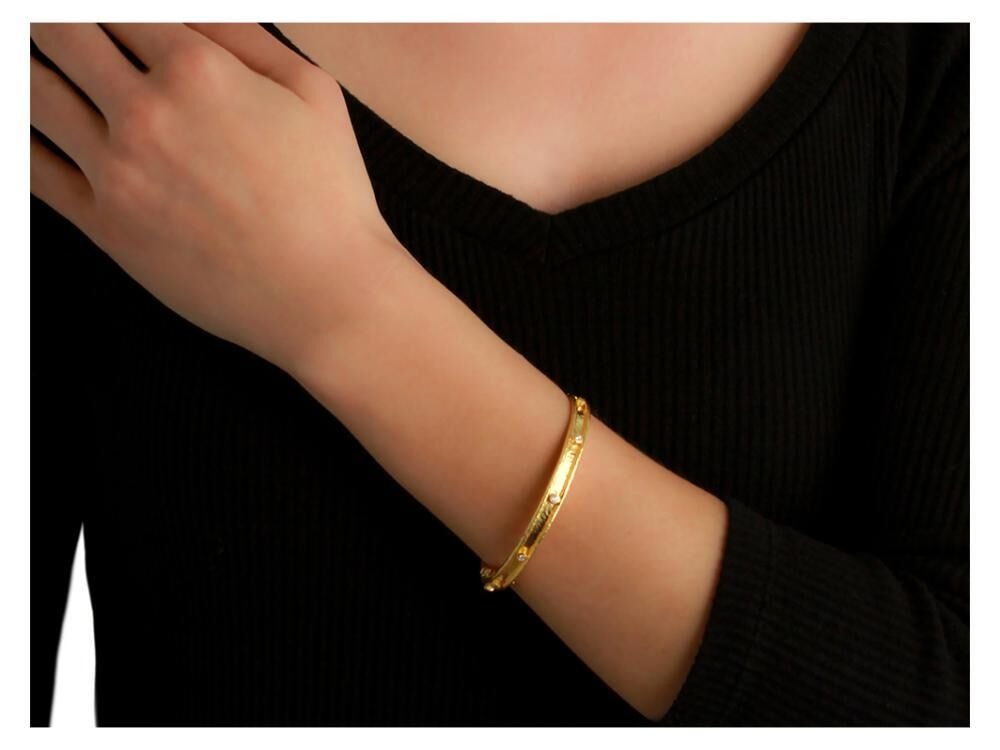 Elizabeth Locke Very Narrow Flat Thin Bangle with Diamonds