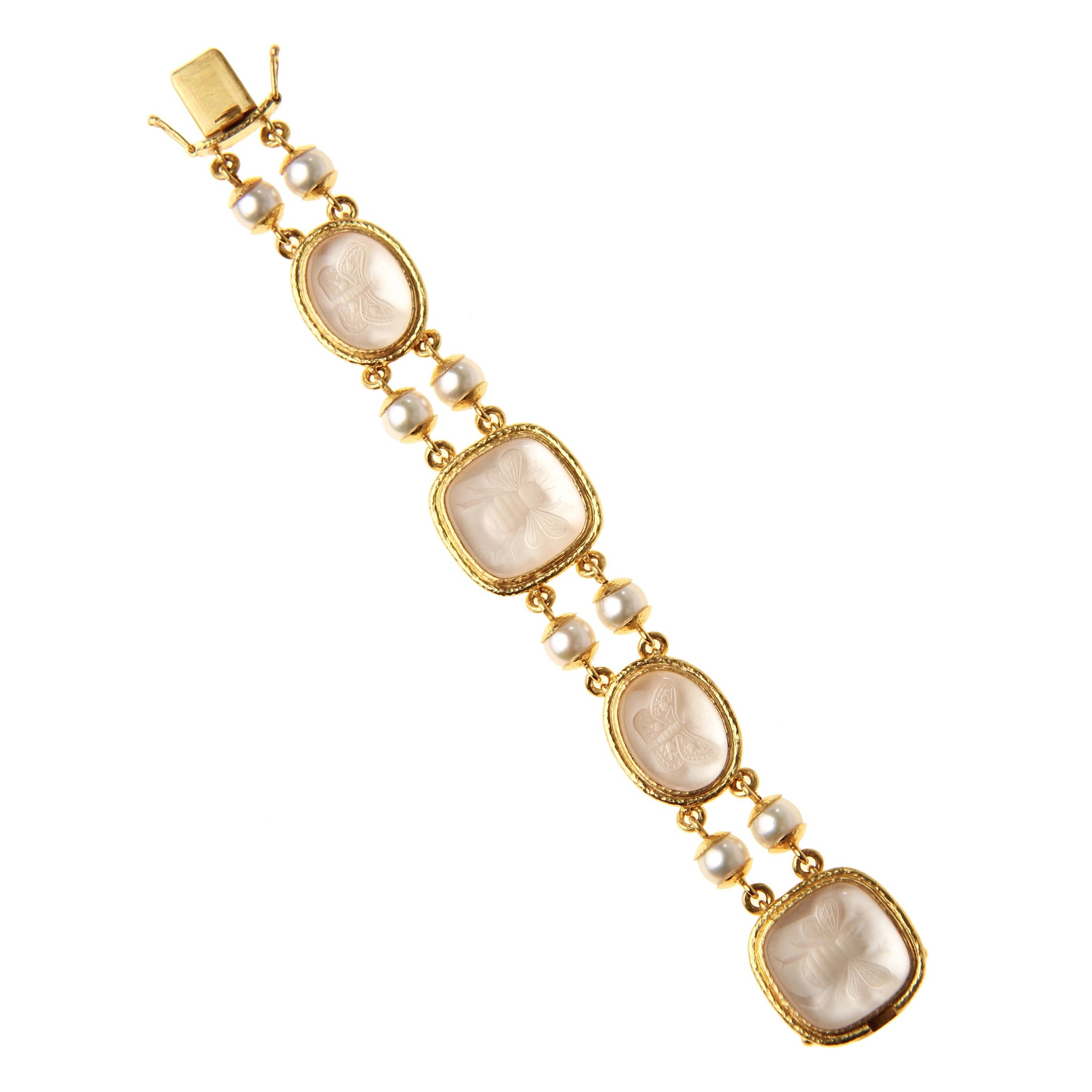 Elizabeth Locke Rock Crystal Intaglio & Pearl Bracelet