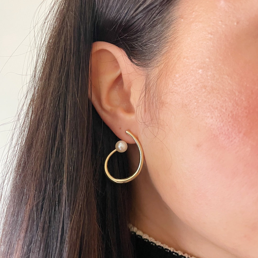 14K Yellow Gold Floating Pearl Swirl Earrings