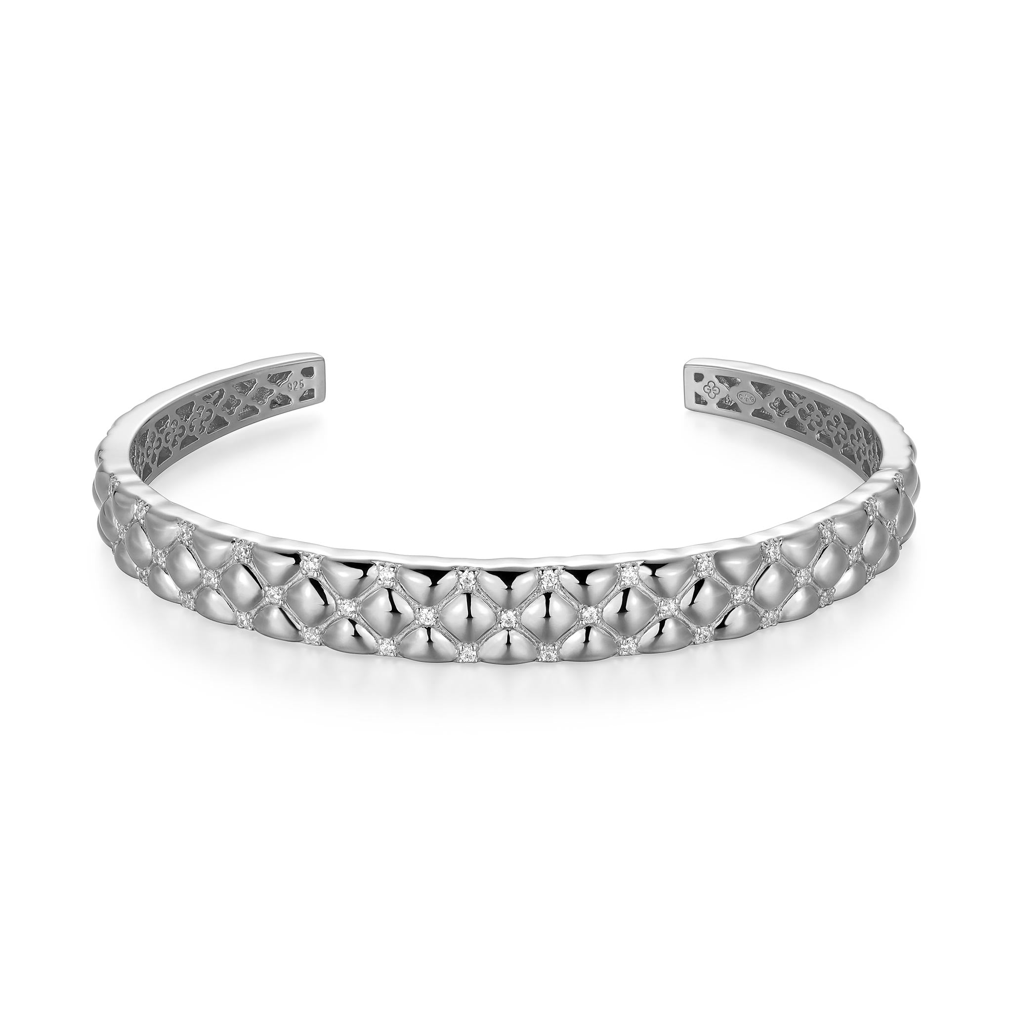 Charles Garnier CZ Rhodium-Plated Sterling Silver Quilted Cuff Bangle