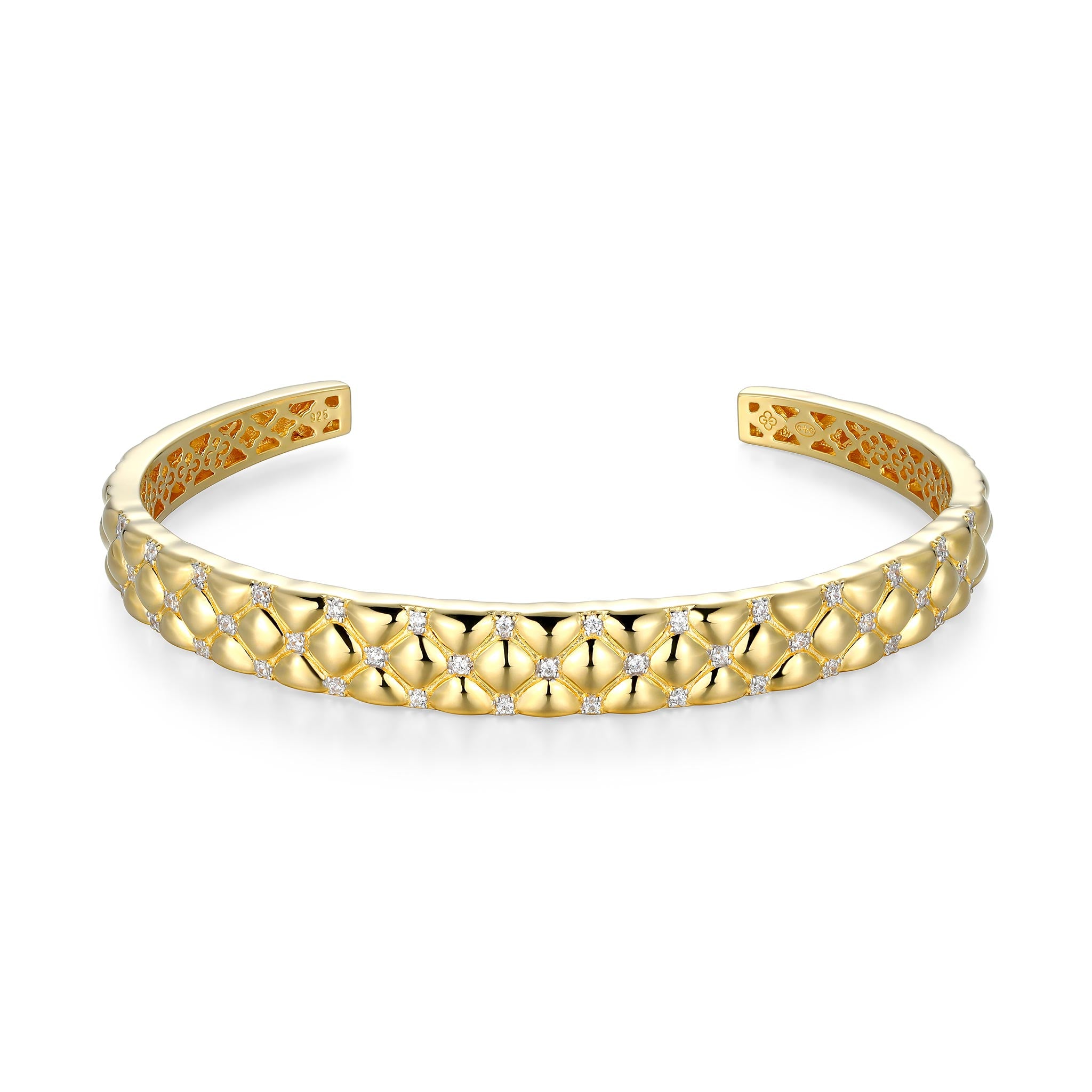 Charles Garnier CZ Gold-Plated Sterling Silver Quilted Cuff Bangle
