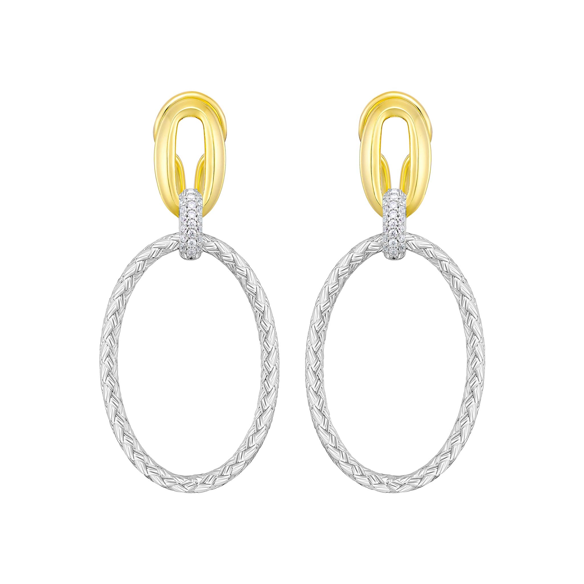 Charles Garnier CZ Rhodium-Plated Sterling Silver Mesh Oval Drop Earrings