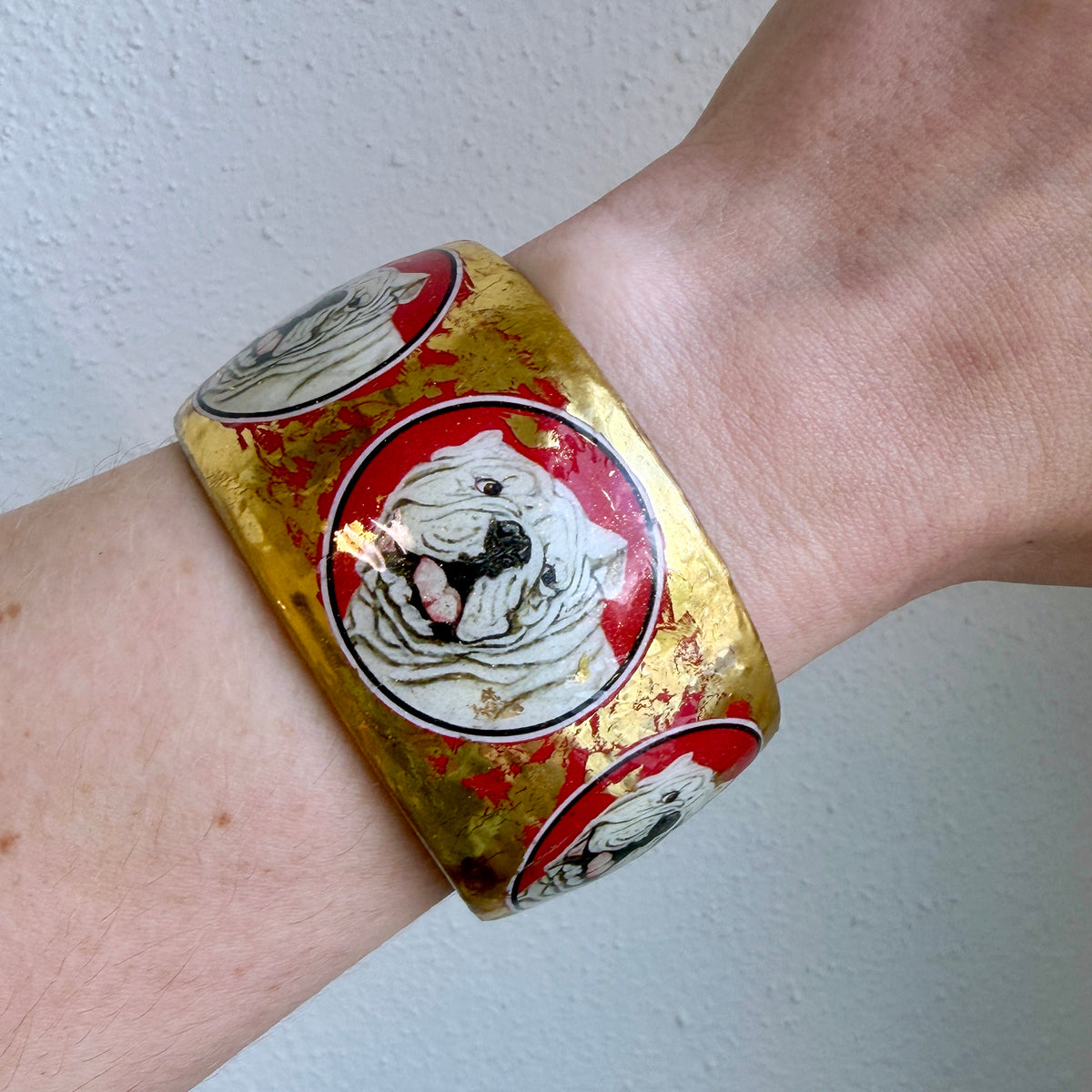 Evocateur Bulldog Circles 22K Gold Leaf Cuff 1.5"