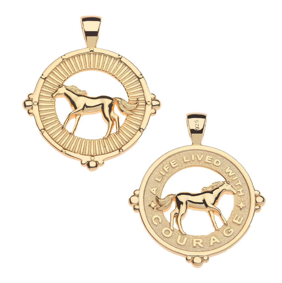 Jane Win COURAGE Cutout Horse Coin Pendant Necklace