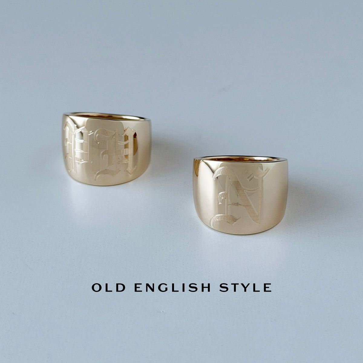 Personalized 14K Gold Cypher Rings OLD ENGLISH STYLE