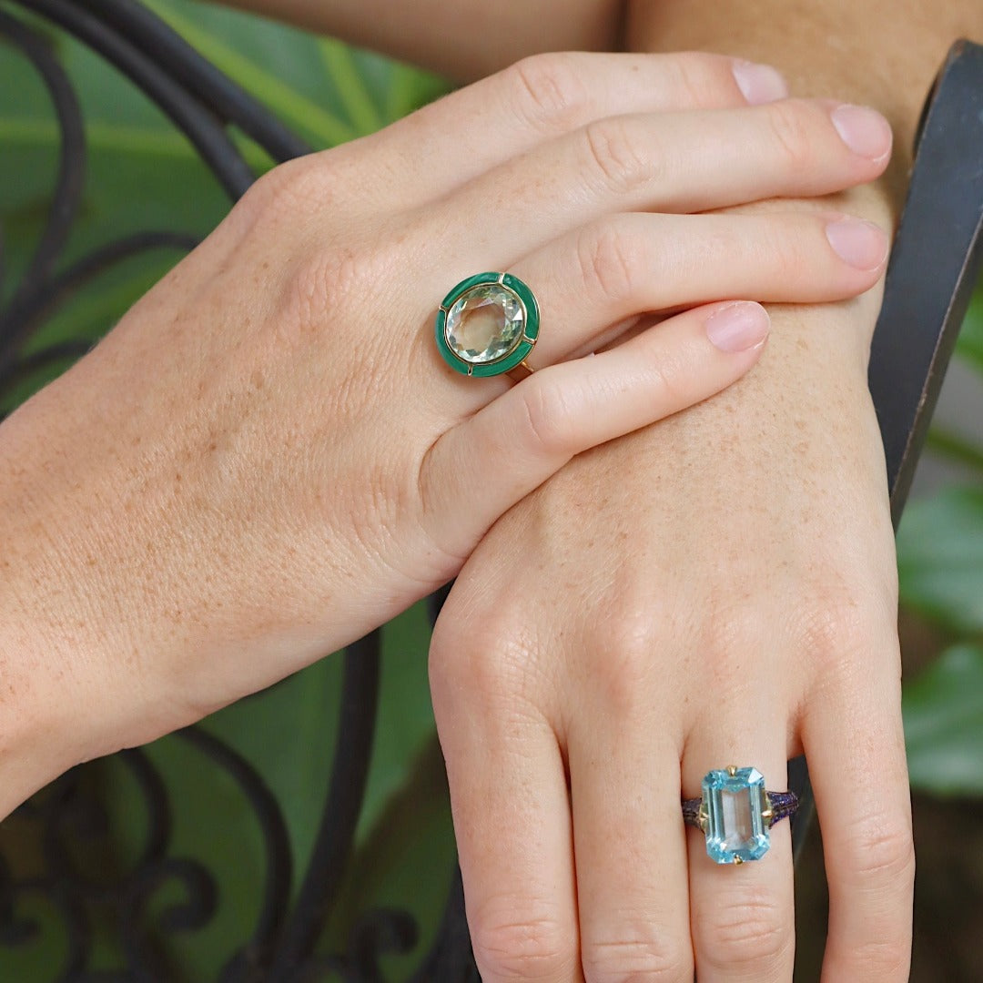 Goshwara Oval Prasiolite & Malachite Inlay 18K Gold Ring