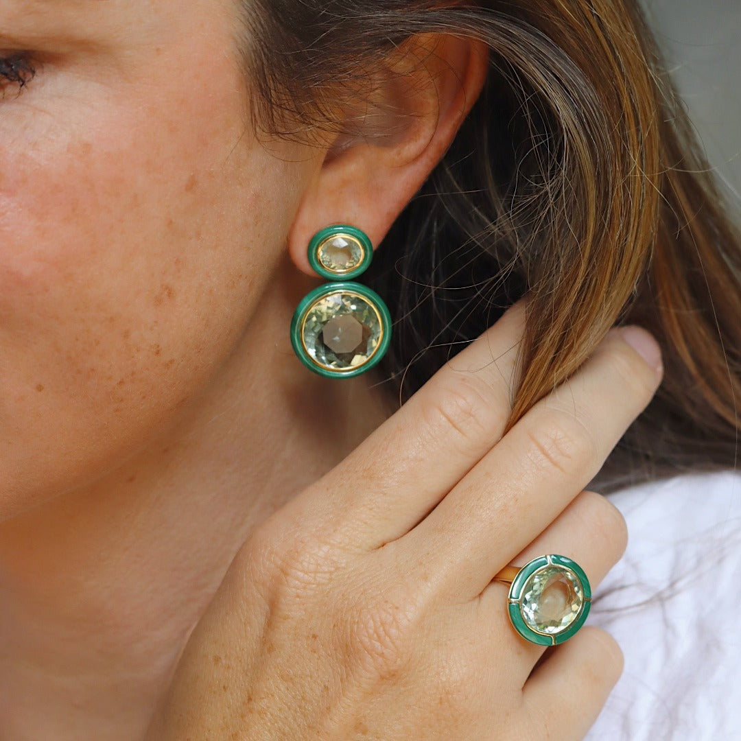 Goshwara Oval Prasiolite & Malachite Inlay 18K Gold Ring