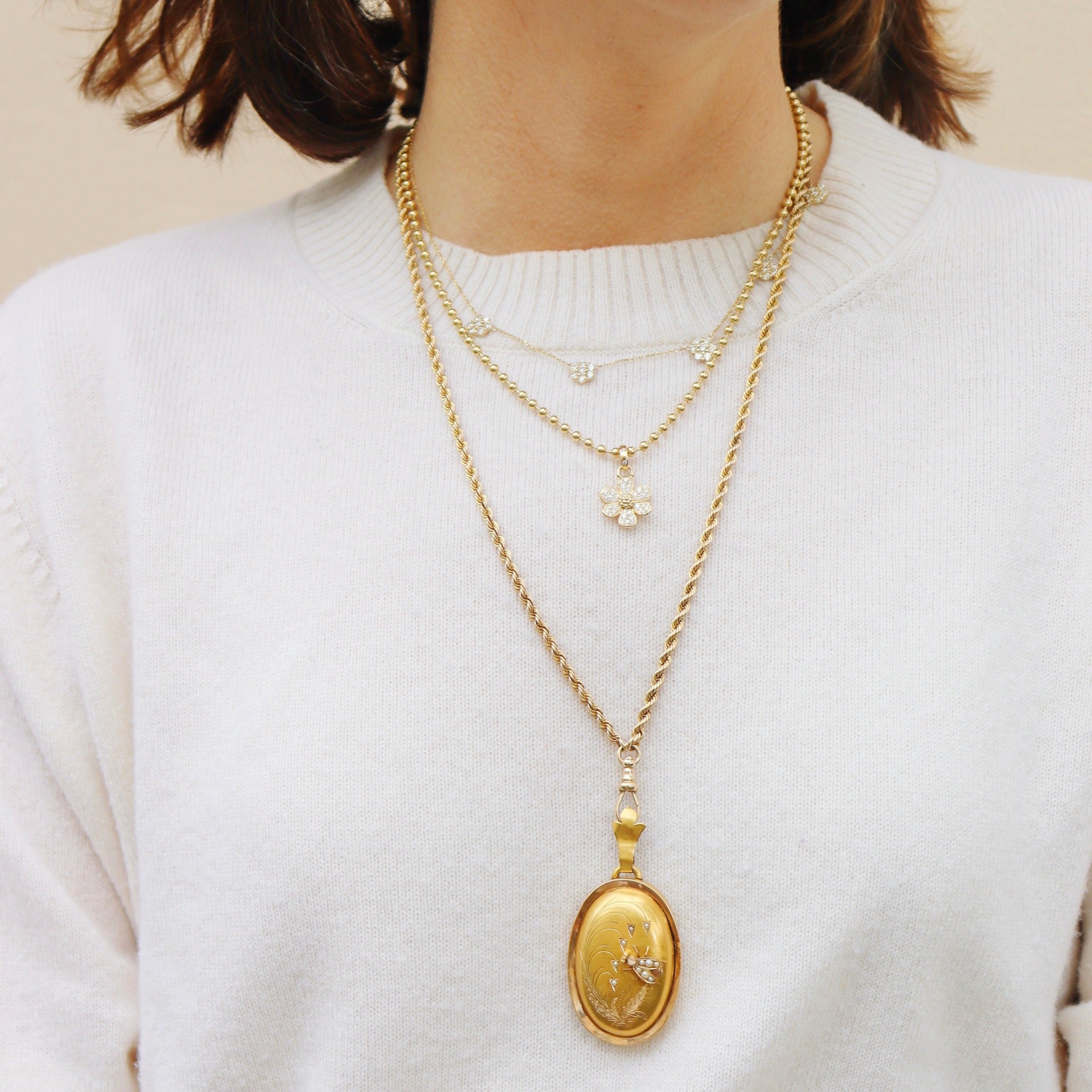 2ct Diamond Flower Cluster 5 Station 14K White Gold Necklace