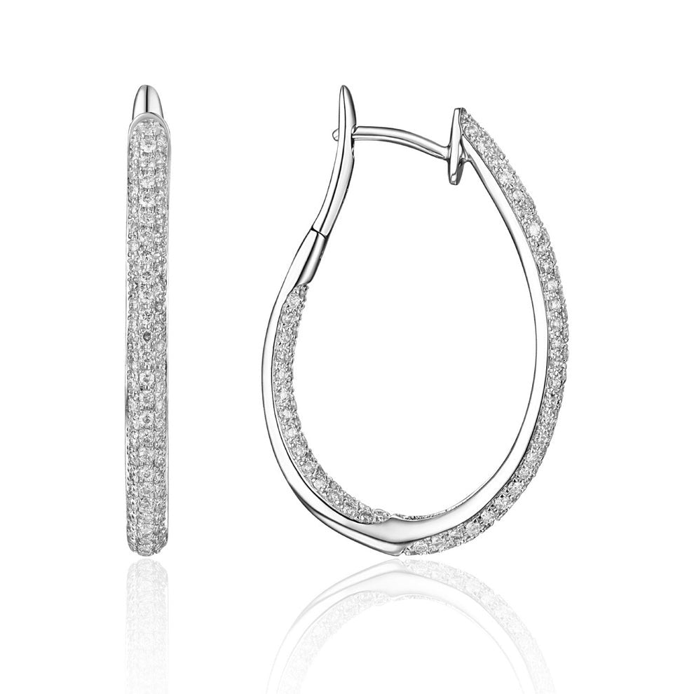 1.15ctw Diamond Pavé 14K White Gold Oval Hoop Earrings