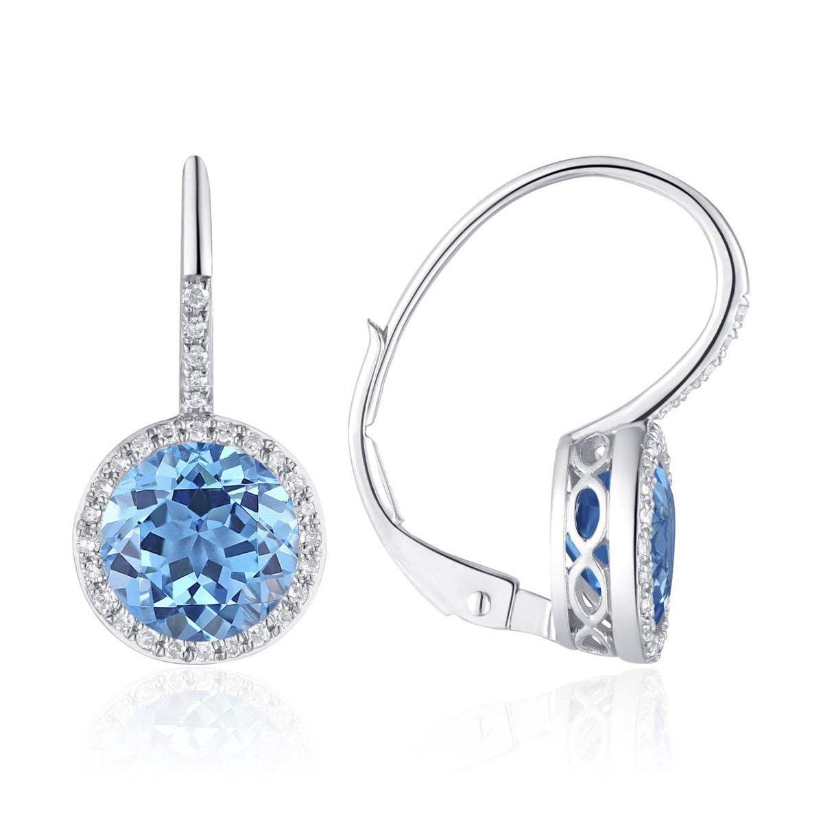 Blue Topaz & Diamond 14K White Gold Leverback Earrings