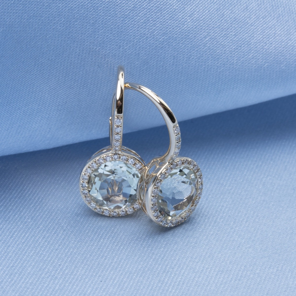 Green Amethyst & Diamond 14K Yellow Gold Leverback Earrings