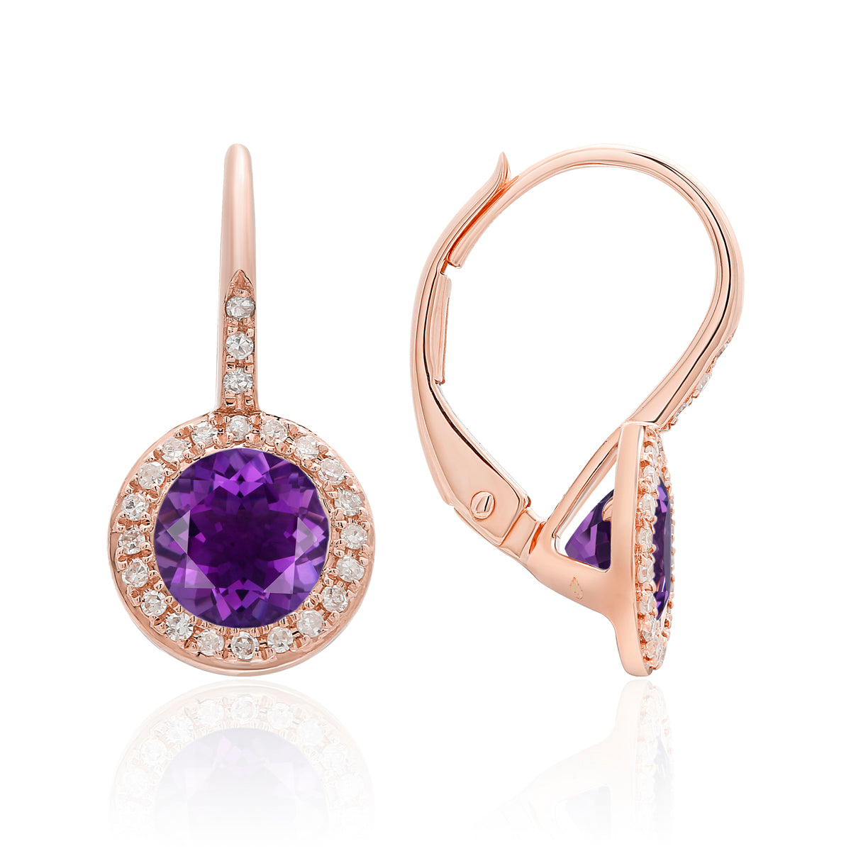 Amethyst & Diamond 14K Rose Gold Martini Leverback Earrings