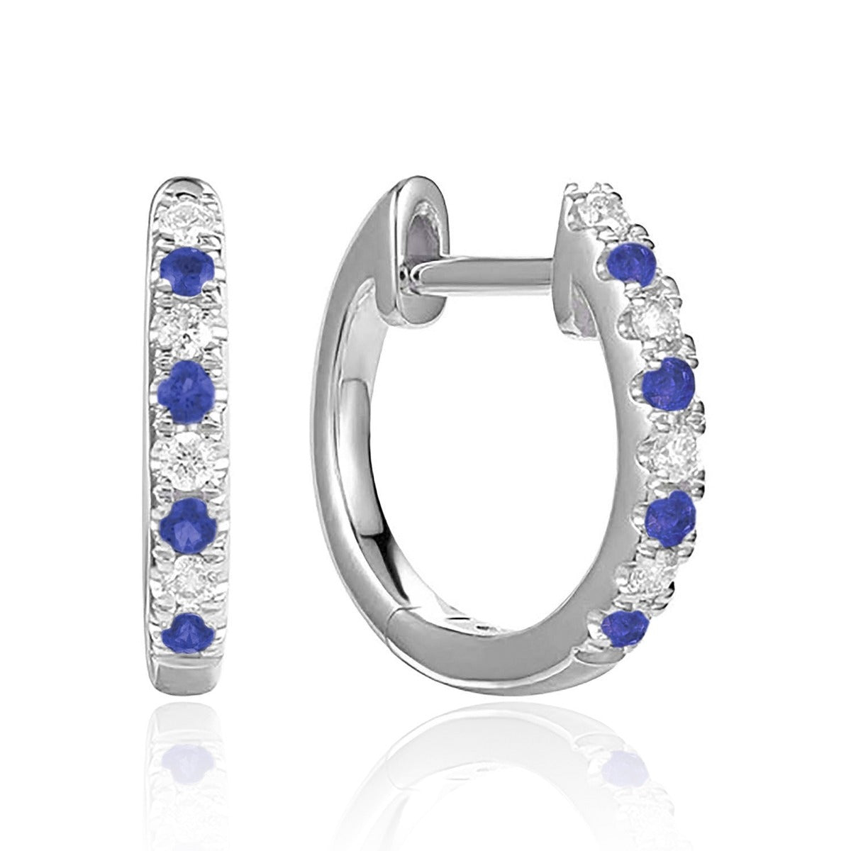 Sapphire & Diamond 14K White Gold Huggie Hoop Earrings