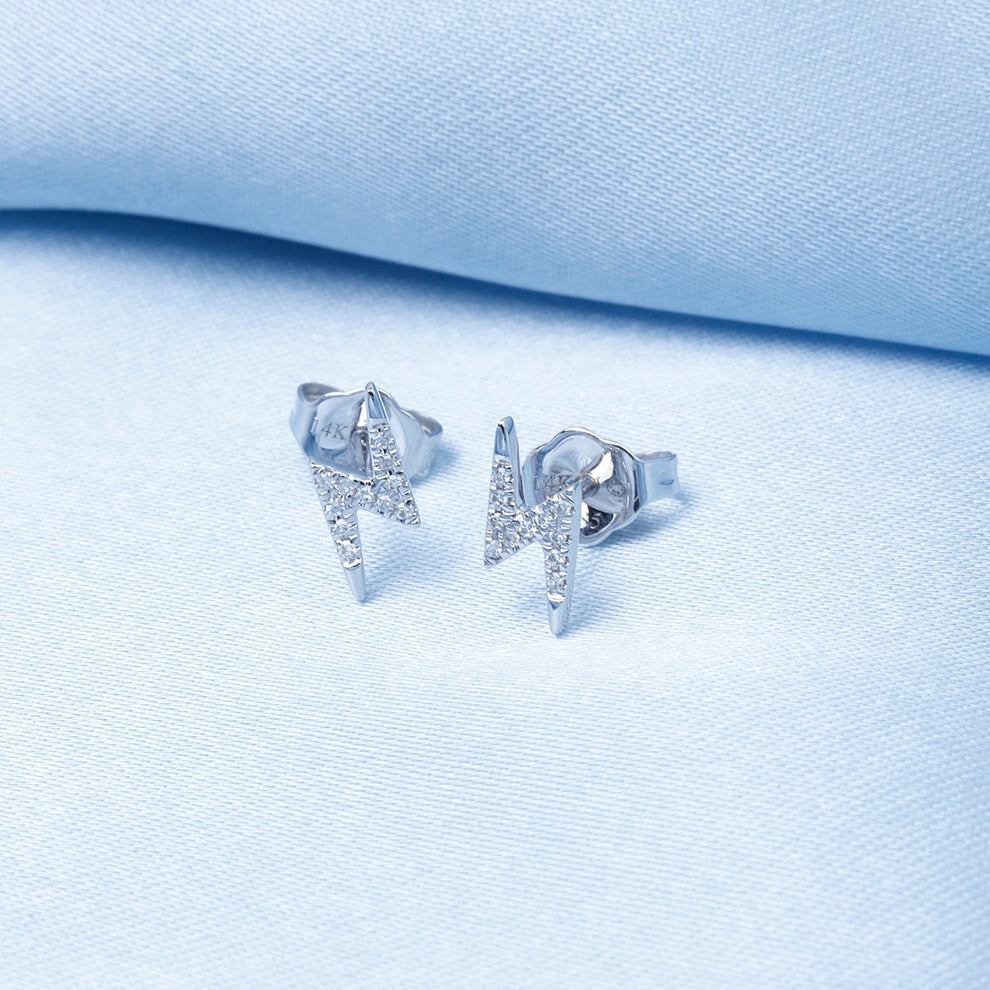 Diamond Pavé 14K White Gold Lightning Stud Earrings