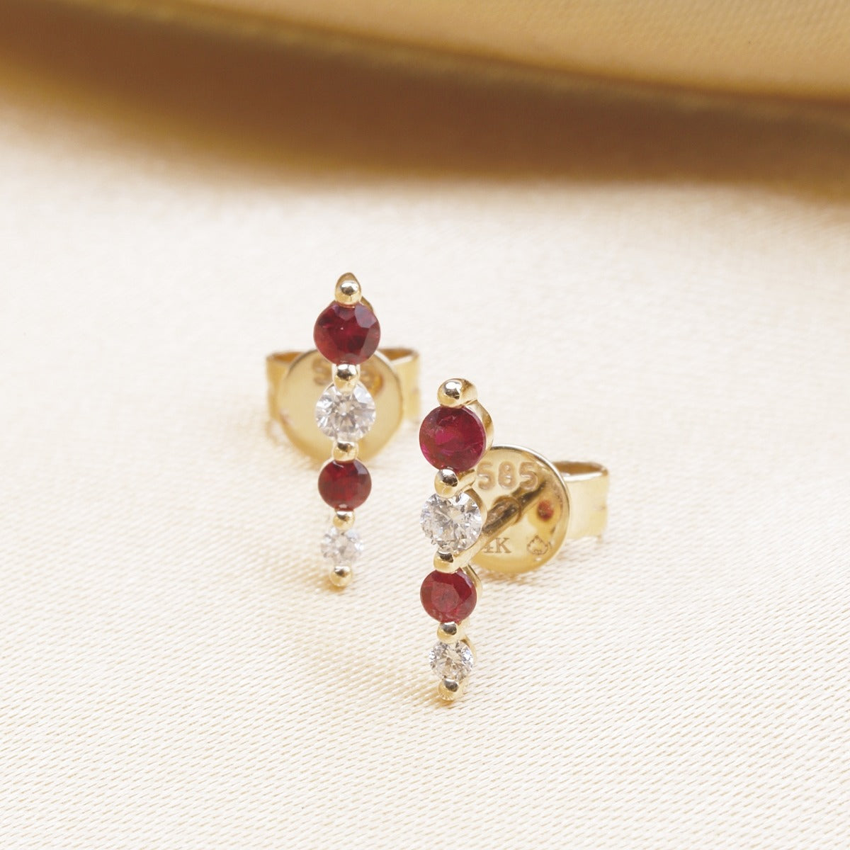 Emerald & Diamond Graduated 14K Gold Stud Earrings