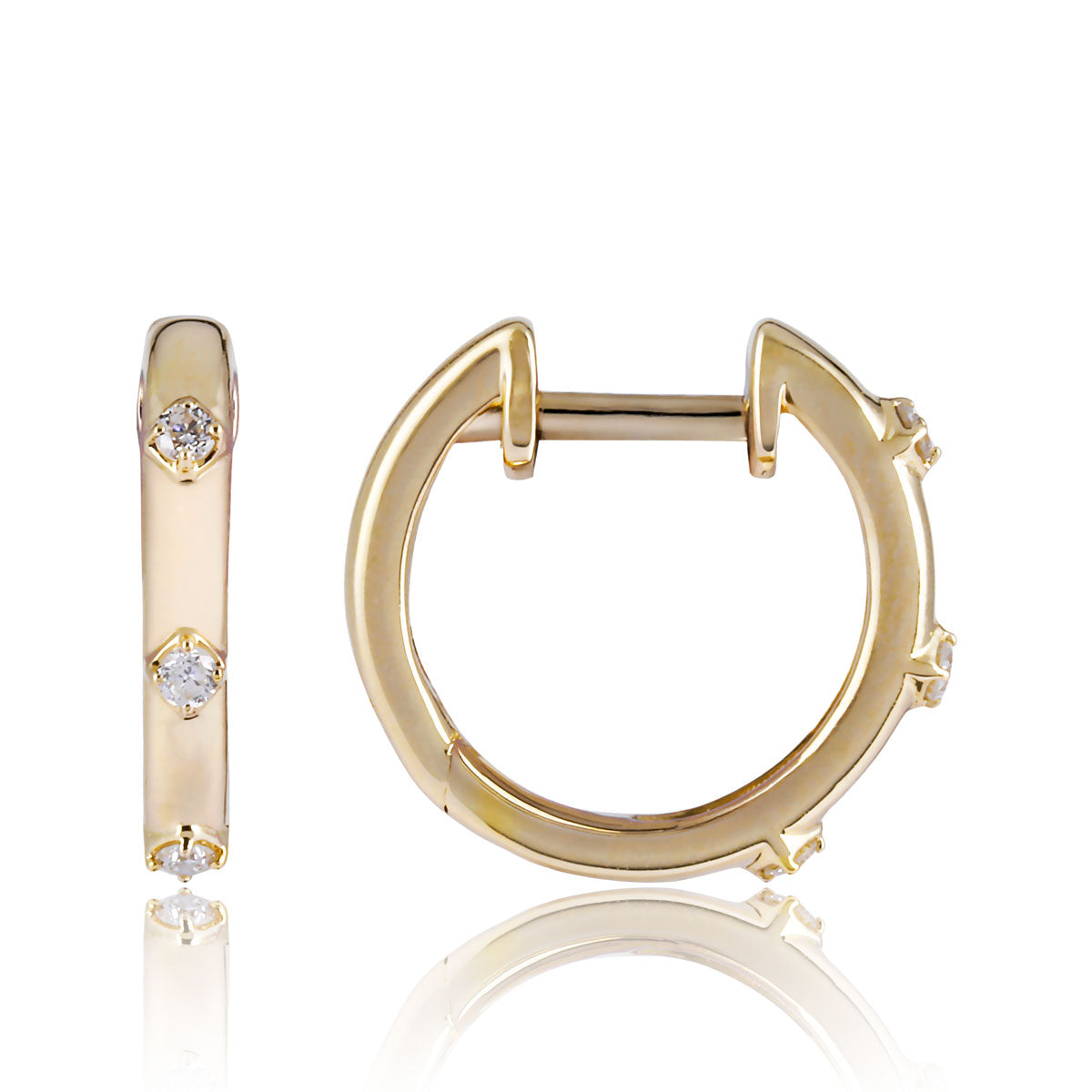 Diamond Station 14K Yellow Gold Huggie Earrings