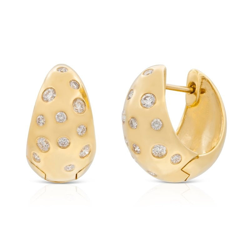 Diamond Flush-Set 14K Gold Tapered Huggie Earrings
