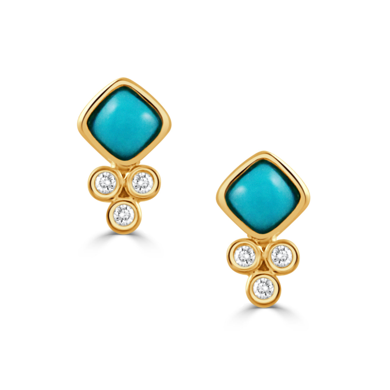 Turquoise & Diamond Trio 18K Yellow Gold Stud Earrings