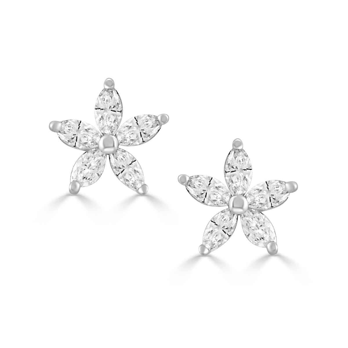 Marquise Diamond 18K White Gold Flower Stud Earrings