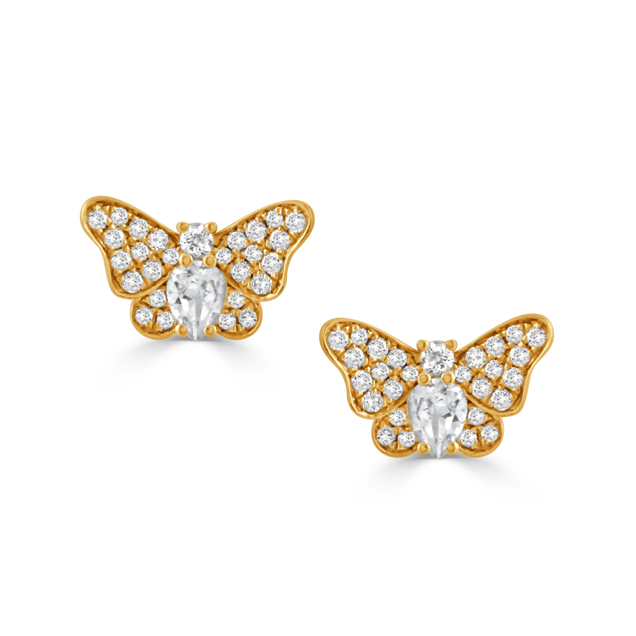 White Topaz & Diamond Butterfly 18K Gold Stud Earrings