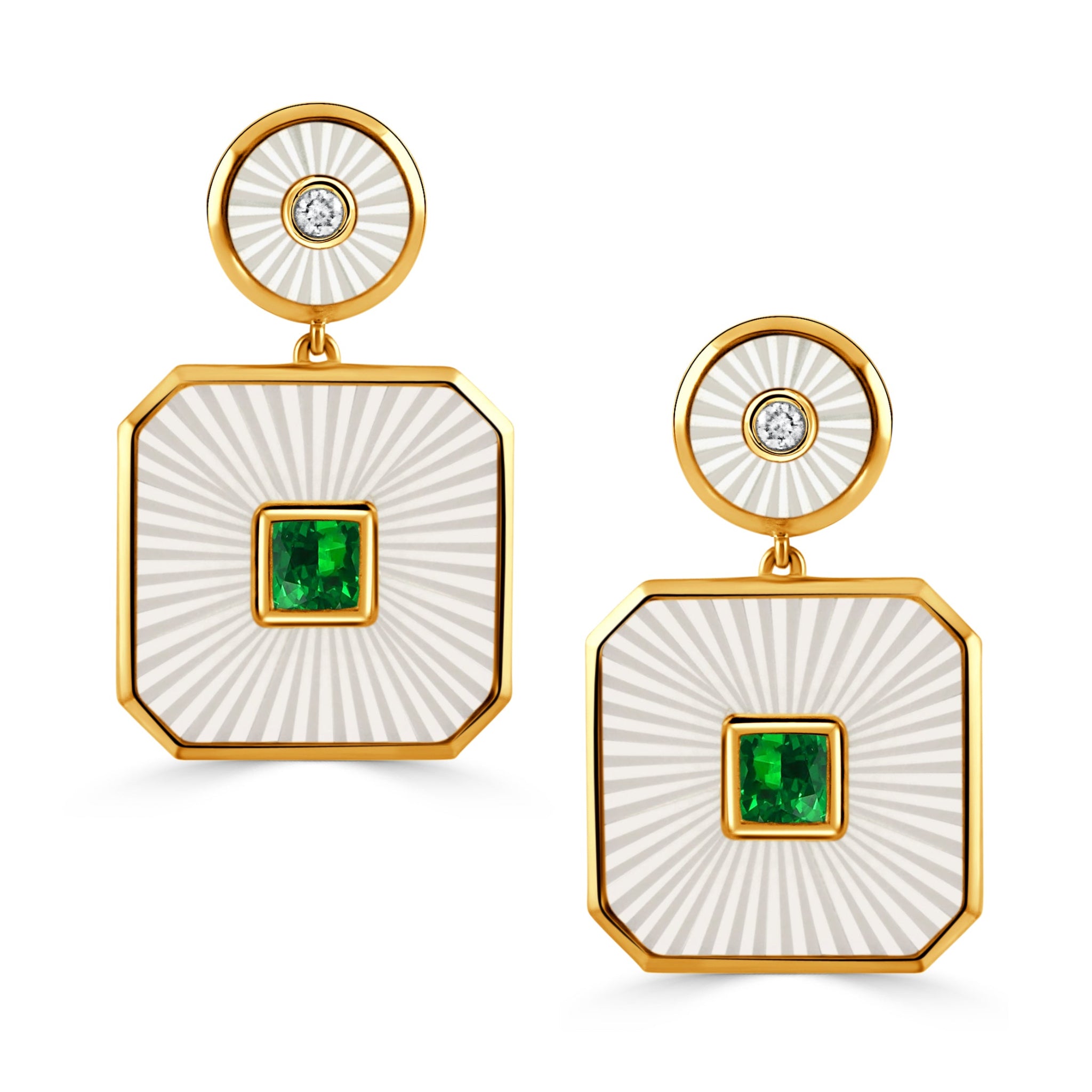 Diamond, Tsavorite & Carved Mother of Pearl 18K Gold Drop Earrings