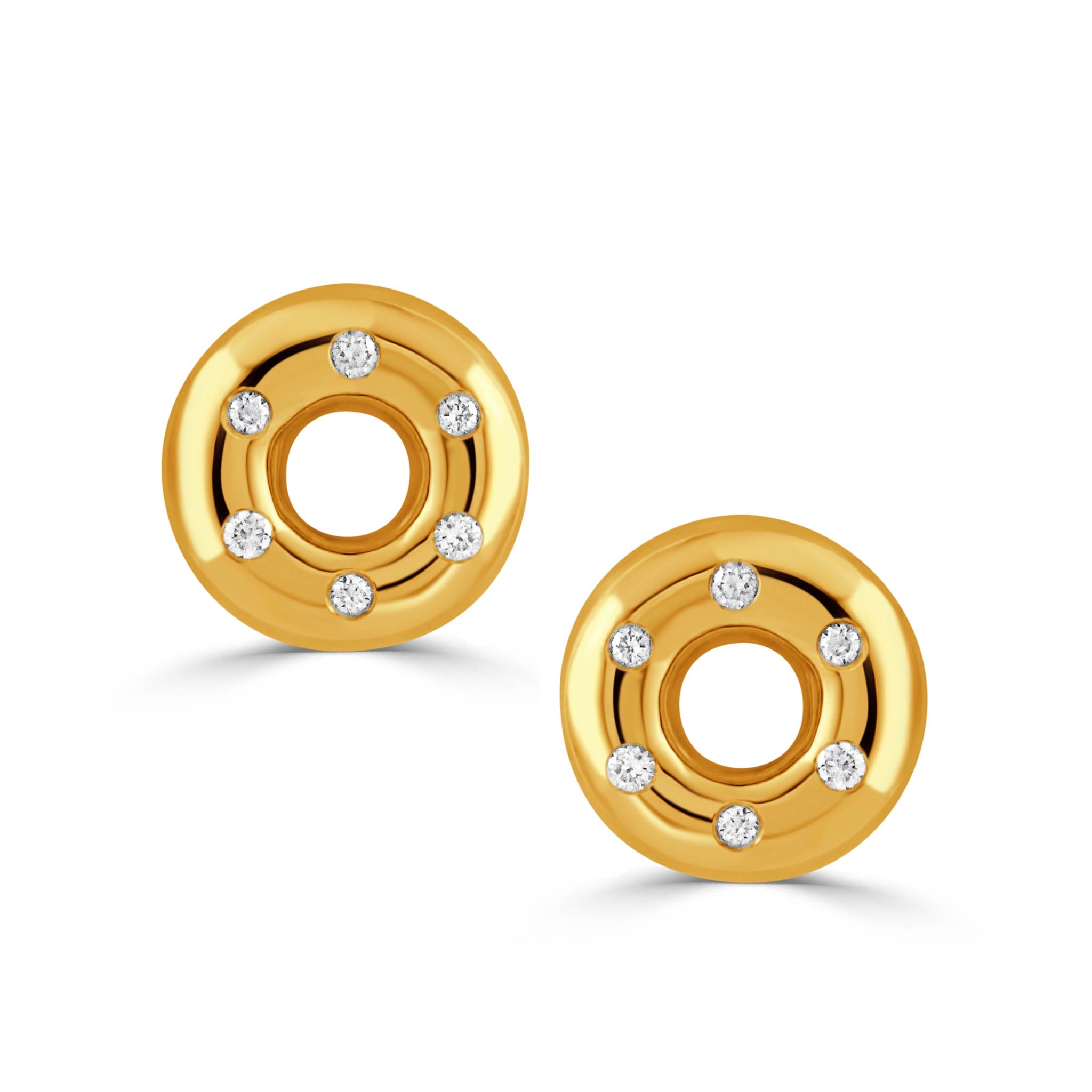 Diamond 18K Yellow Gold Donut Stud Earrings