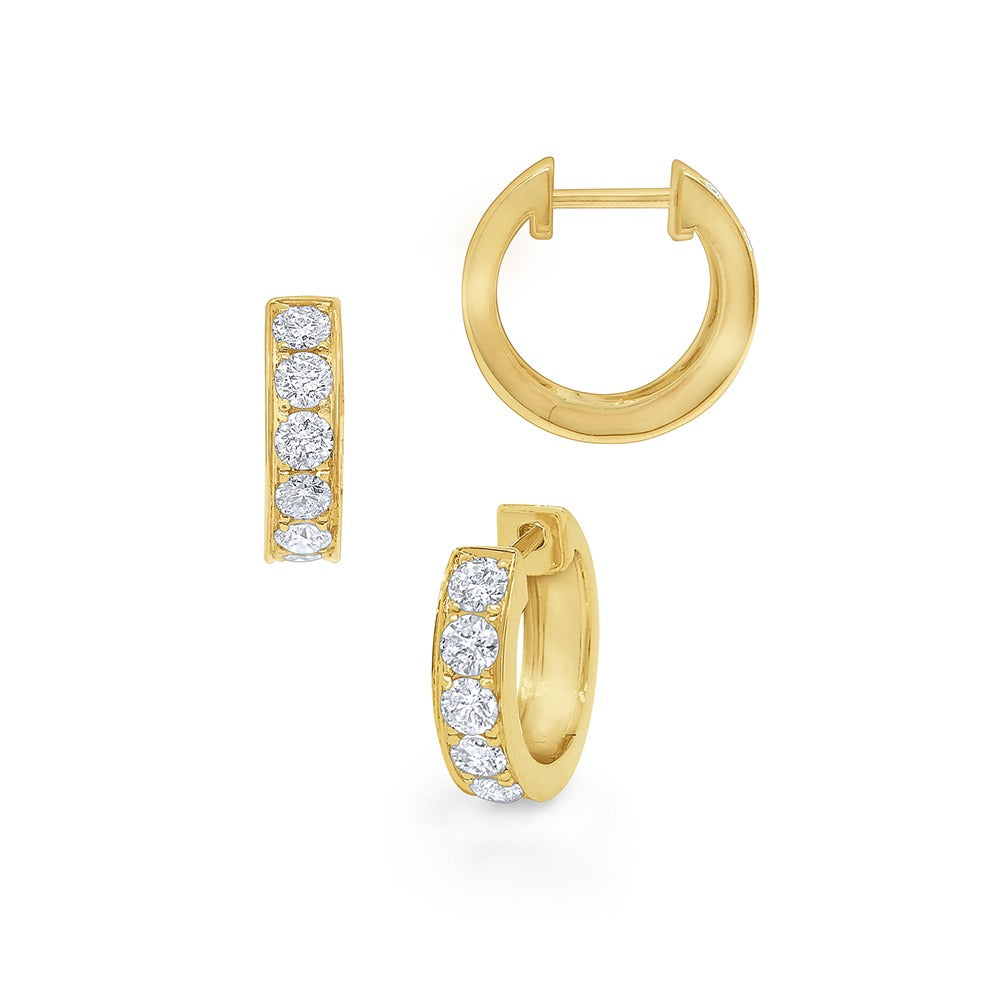 Diamond Illusion Channel 14K Yellow Gold Huggie Earrings