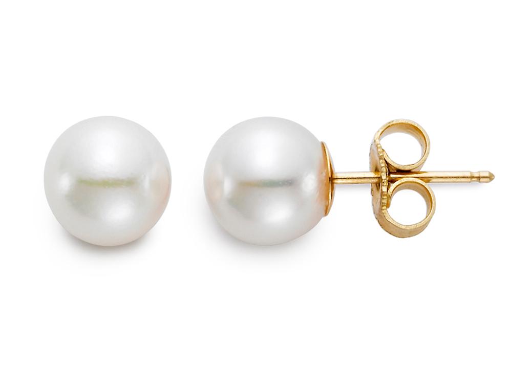 8-8.5mm “A” Akoya Pearl 18K Yellow Gold Stud Earrings