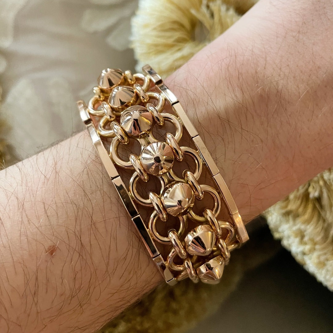Estate 18K Gold Studded Fancy Link Bracelet