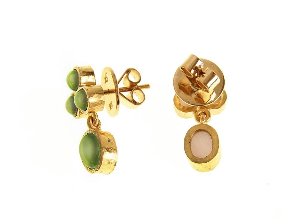 Elizabeth Locke Peridot Cabochon Triad & Oval Drop Earrings