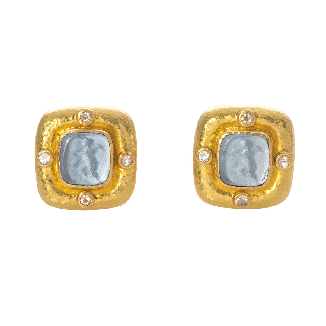 Elizabeth Locke Cerulean “Square Putto” Venetian Glass Intaglio Earrings