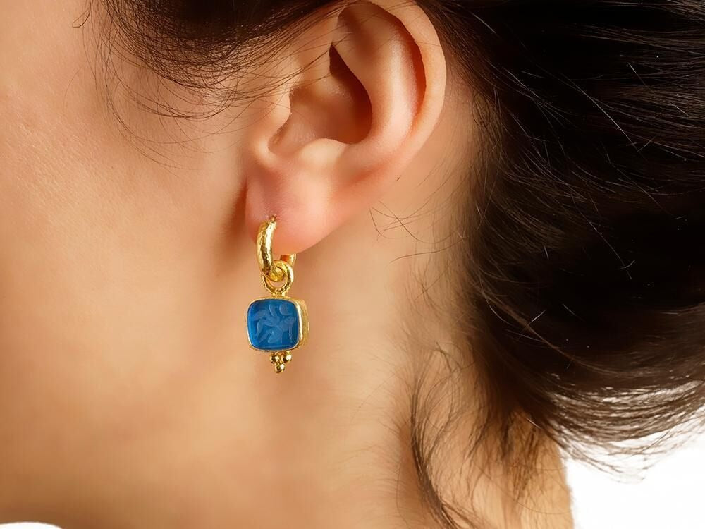 Elizabeth Locke Light Amber “Pegasus, Goddess & Moon” Earring Charms