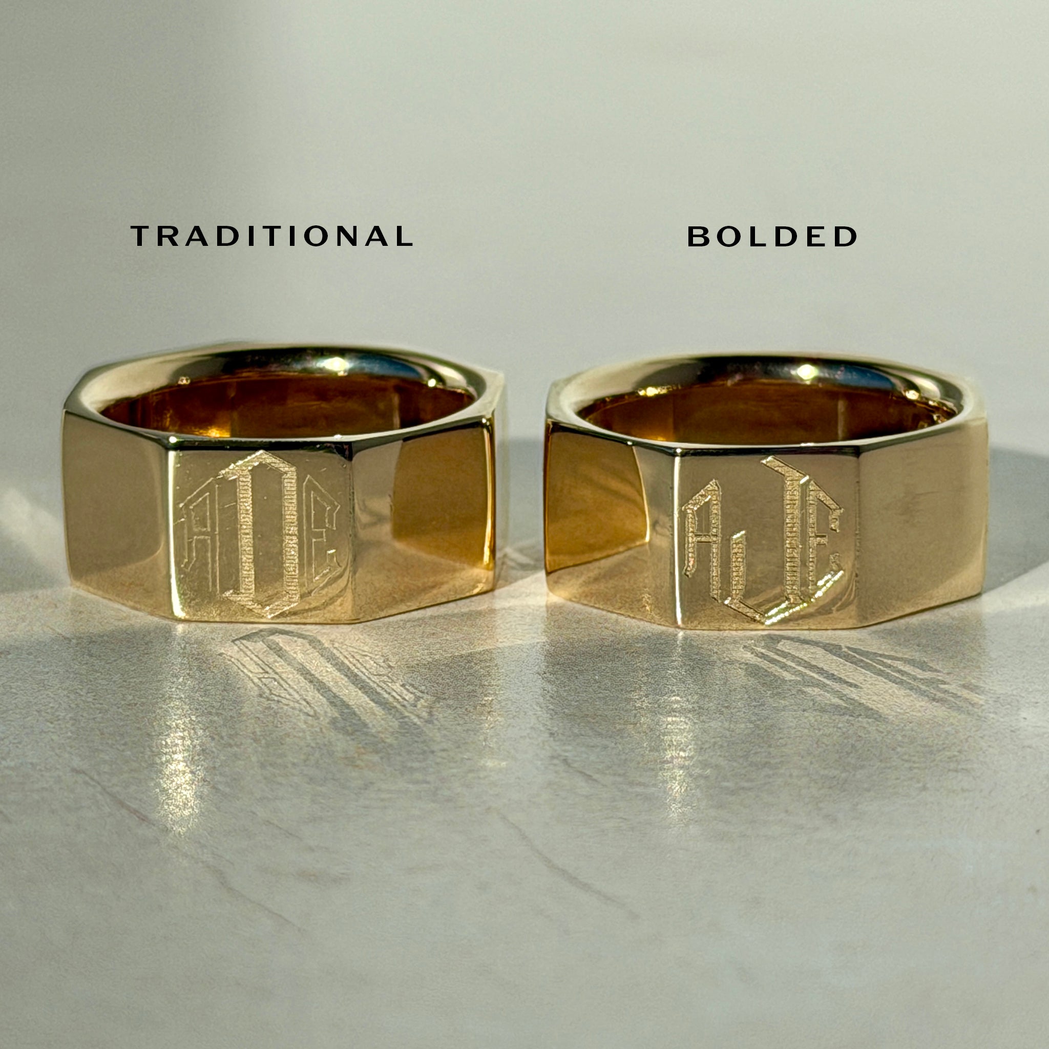 Personalized 14K Gold Family Ring Style Options Traditional or Bolded