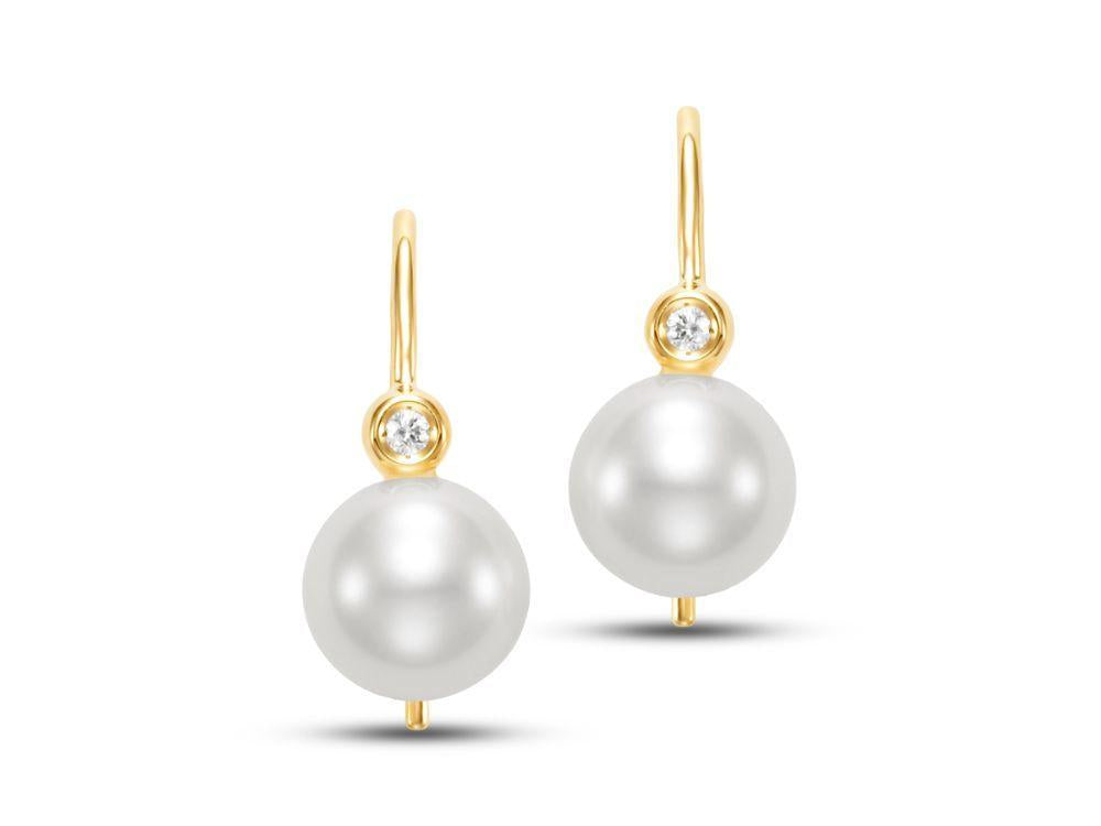 Freshwater Pearl & Diamond Bezel 14K Yellow Gold Drop Earrings