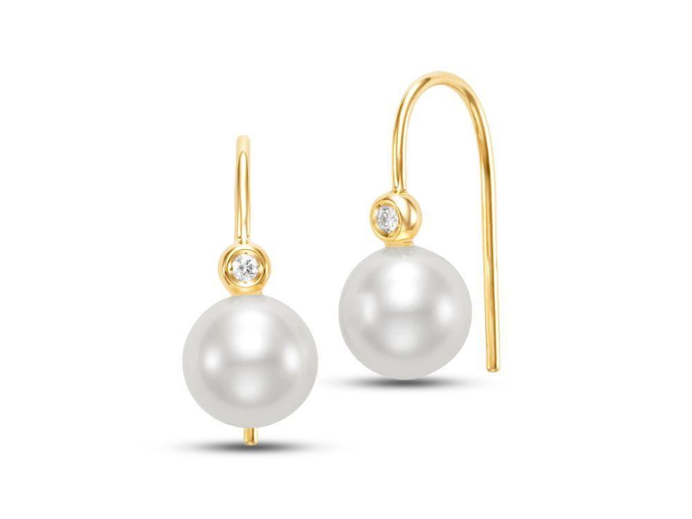 Freshwater Pearl & Diamond Bezel 14K Yellow Gold Drop Earrings