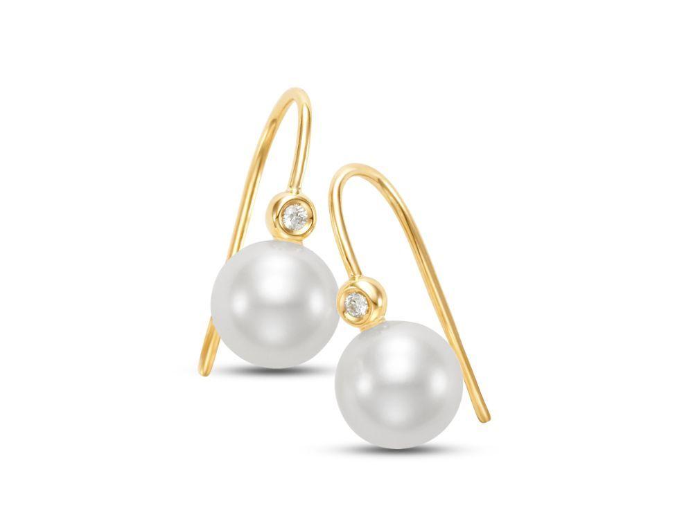 Freshwater Pearl & Diamond Bezel 14K Yellow Gold Drop Earrings