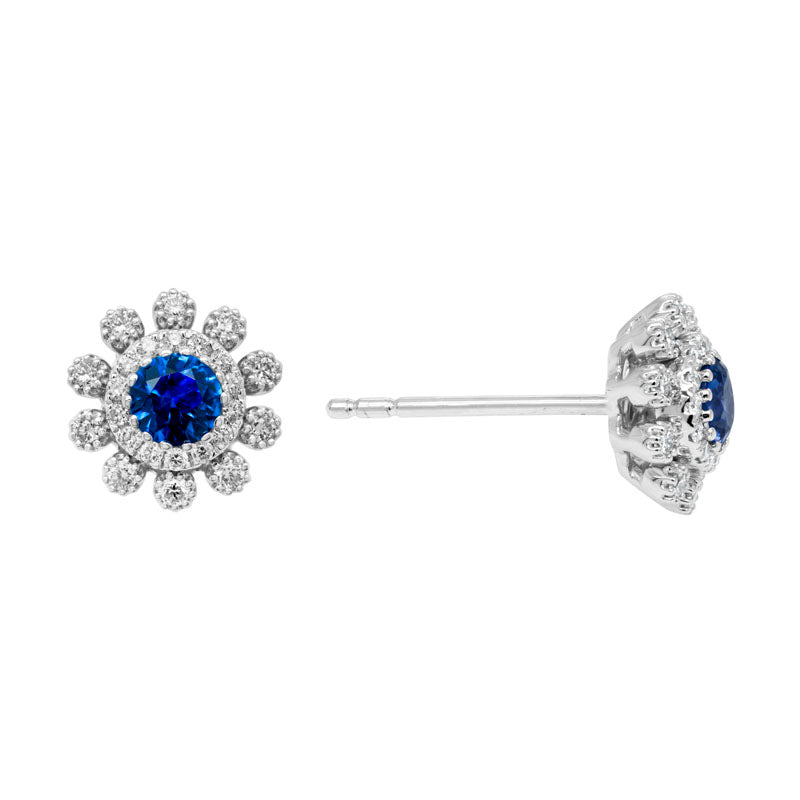 Sapphire & Diamond 14K White Gold Stud Earrings