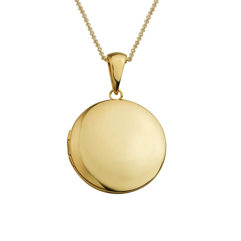 14K Yellow Gold 19mm Plain Round Locket Necklace
