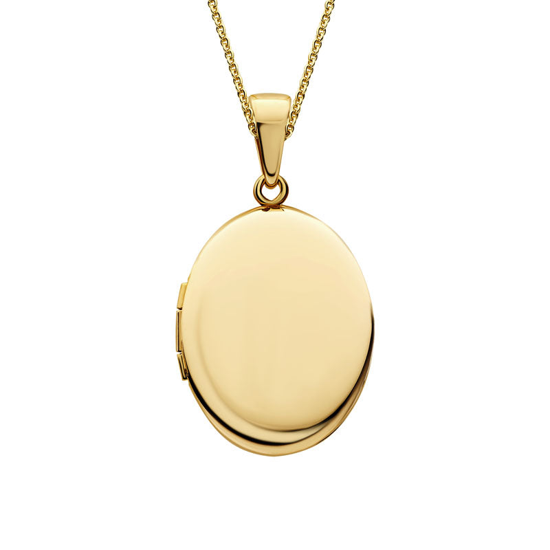 14K Yellow Gold 20.5mm Plain Oval Locket Necklace