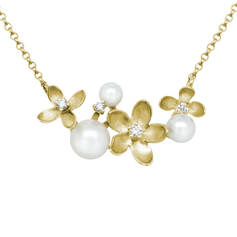 Freshwater Pearl & Diamond Floral 14K Yellow Gold Necklace